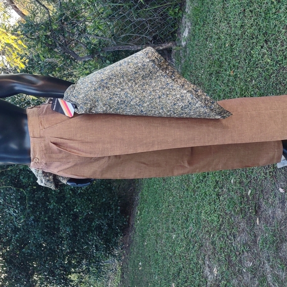 Pierre Garcia Men's Luxury Linen Mustard Color Pleated Trousers - Picture 9 of 17